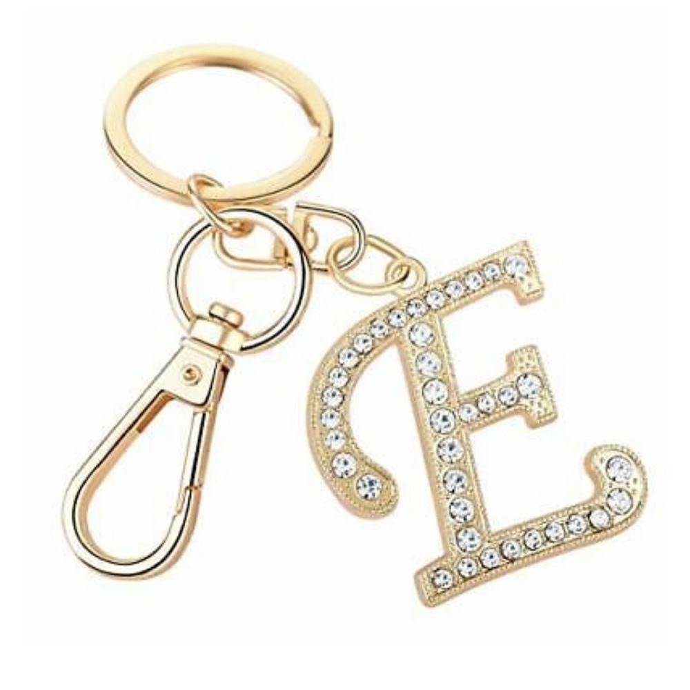 Initial "E" Keychain Fashion Jewelry Women's Purse Charms Alphabet Gold Look NEW